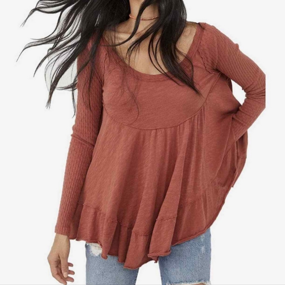 Free People Sundae Ginger Snap Long Sleeve Blouse